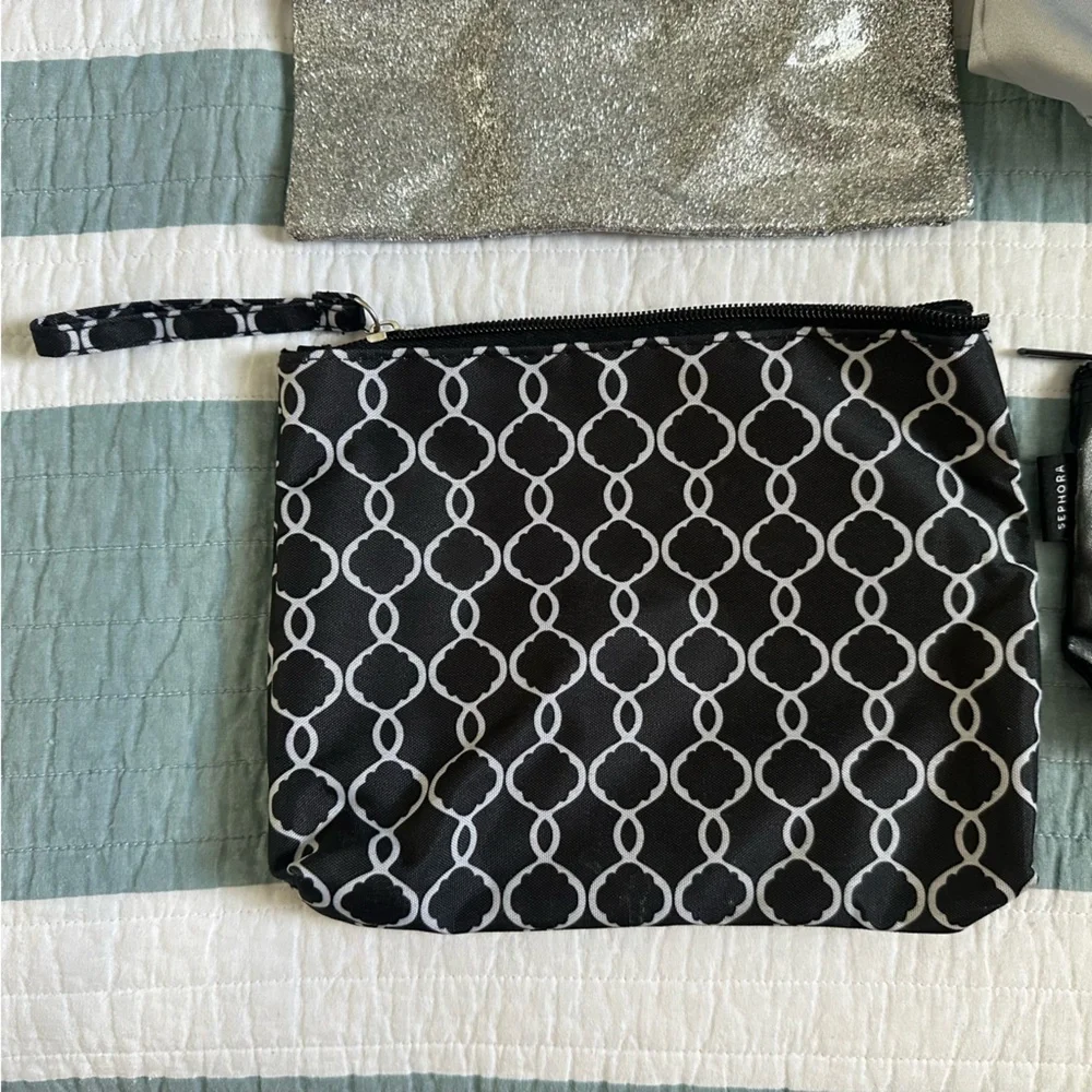 Lot 4 Makeup Bags Sephora OFRA Black Glitter Silver